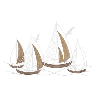 Kendra Home - Decorazione in Metallo e Legno Barche 8, Marrone, 89,5x3,8x57,8 cm