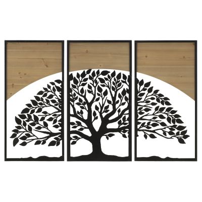 Kendra Home - Decorazione in Metallo e Legno Albero 11, Marrone, 105x2x70 cm