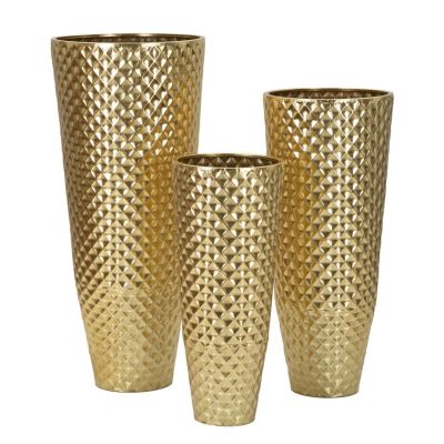 Kendra Home - Set di 3 Vasi Decorativi MF420, Oro, 48x48x110 cm