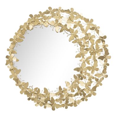 Kendra Home - Specchio con Cornice Farfalla 31, Oro, 81,5x3,5x81,5 cm