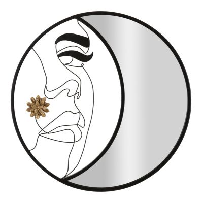 Kendra Home - Specchio con Cornice Luna 4, Nero, 80x3,8x80 cm