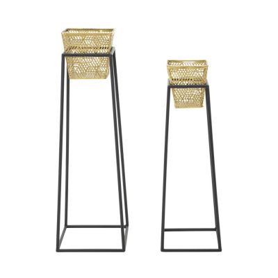 Kendra Home - Set di 2 Vasi per Piante MF417, Oro, 23x23x70 cm