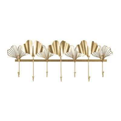 Kendra Home - Appendiabiti da Parete Foglia 8, Oro, 66,2x6x26,3 cm