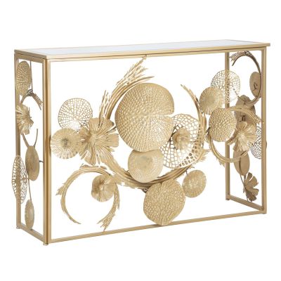 Kendra Home - Tavolo Consolle Foglia 68, Oro, 114x40,5x80 cm
