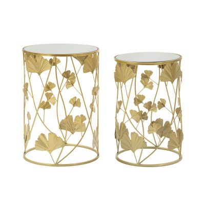 Kendra Home - Tavolino Foglia 66, Oro, 38x38x55 cm
