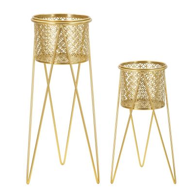 Kendra Home - Set di 2 Vasi per Piante MF405, Oro, 21x20x46 cm