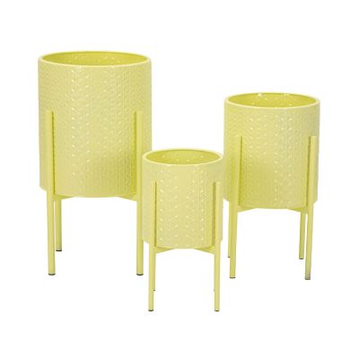 Kendra Home - Set di 3 Vasi per Piante MF424, Giallo, 36x36x56,5 cm