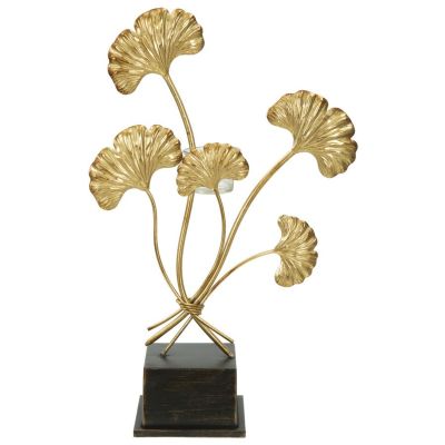 Kendra Home - Portacandela Foglia 60, Oro, 29x12,5x44 cm