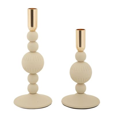 Kendra Home - Portacandela MF931, Beige, 10x10x25,5 cm