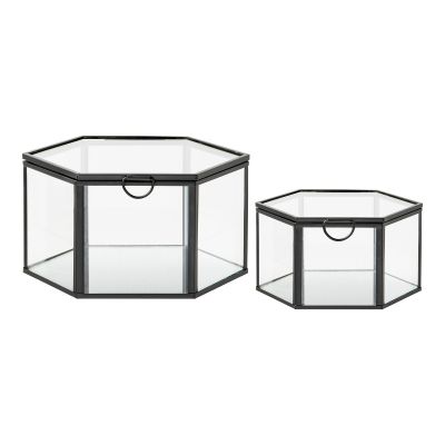 Set 2 scatole Torpe in vetro e metallo nero trasparente House Nordic