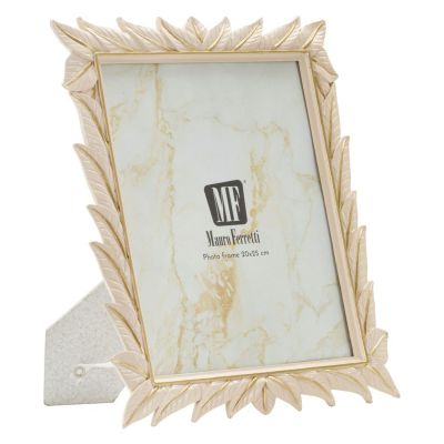 Cornice portafoto Leaffy in resina crema con foglie 20x25