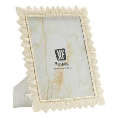 Cornice portafoto Light Leaf in resina crema con foglie 20x25