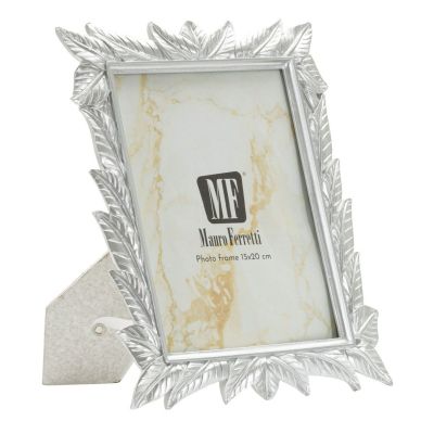 Cornice portafoto Leavy argento con decoro a foglie scolpite 15x20 cm