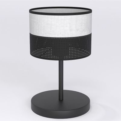 Lampada da tavolo KARBON in acciaio nero e tessuto grigio