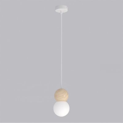 Lampada a sospensione LOOP in acciaio bianco opaco e legno