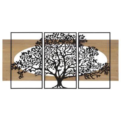 Pannello da muro Tree Albero della Vita in ferro e legno, set 3 pezzi 176x90 cm