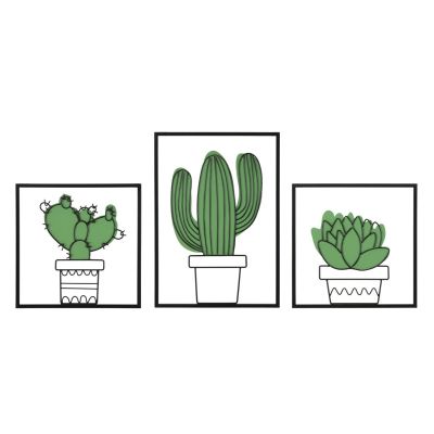 Pannello da muro Cactus in ferro, set 3 pezzi 33x46 cm