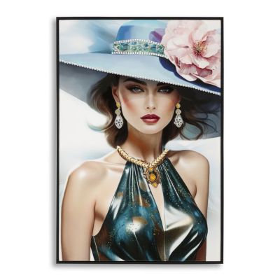 Dipinto su tela Pam A dama glam con cappello fiorito, 62x92 cm