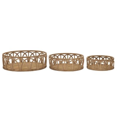 Set 3 vassoi Fuji in rattan naturale — Ø 50x16, Ø 40x14, Ø 30x12 cm
