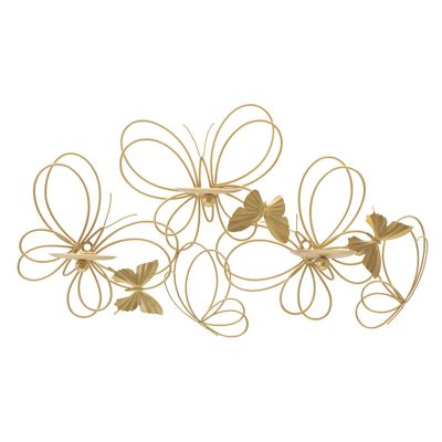 Portacandele da muro Farfalle in ferro dorato CM 61x12x34