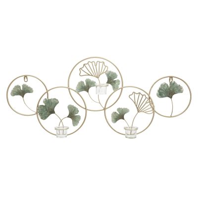 Porta candele da muro Greenery in ferro e vetro con decorazioni botaniche multicolore