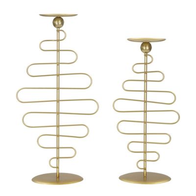 Set 2 portacandele Alid in ferro dorato CM 25x16x51 e 20x16x43