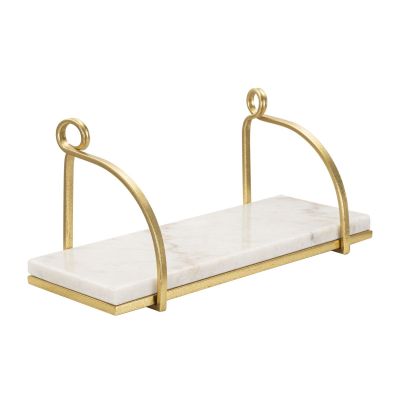 Mensola da muro Marble in ferro dorato e marmo bianco — 40x16x18 cm