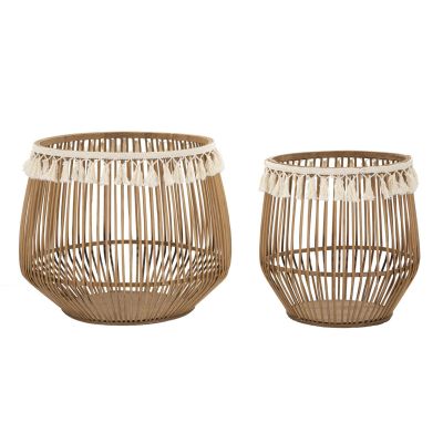 Cestoni Fuji in rattan naturale — coppia Ø 47x39,5 e Ø 34x36,5 cm