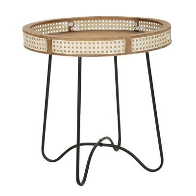 Tavolino rotondo Fuji in rattan e ferro nero — Ø 60 cm