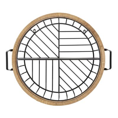 Mensola da muro Cebu a 2 ripiani in ferro e rattan — 72,5x18x65 cm