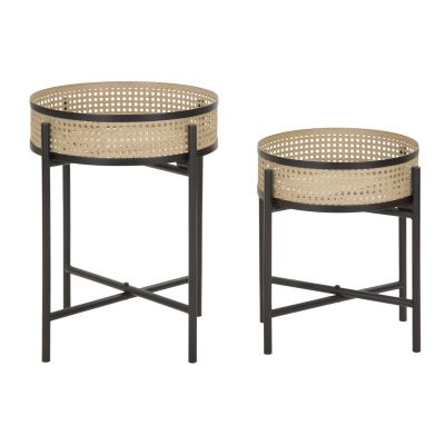 Porta-vasi Fuji in rattan e ferro nero — coppia Ø 40x50 e Ø 35x40 cm