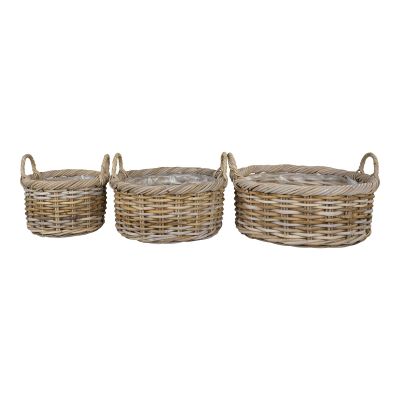 Kendra Home - Set di 3 Cesti Portaoggetti Kuta, Marrone, 30x30x27 cm
