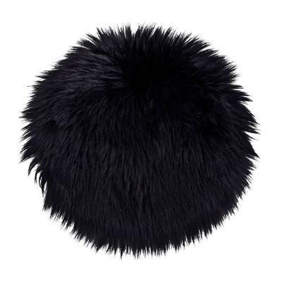 Kendra Home - Pouf Lambskin, Nero, 35x35x6,5 cm