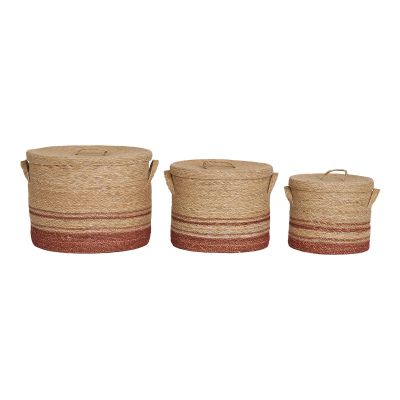 Kendra Home - Set di 3 Cesti Portaoggetti Budoni, Marrone, 26x26x22 cm